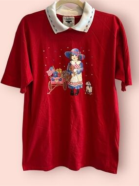 Vintage Gopher Sport Patriotic Doll Graphic Polo Shirt Made in USA